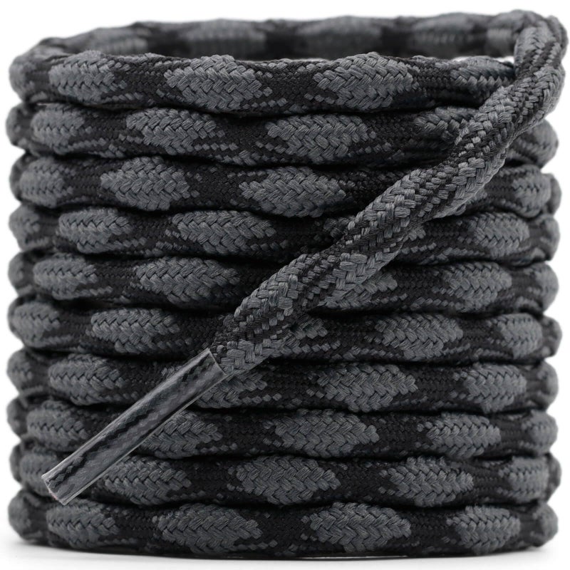 DELELE 2 Pair Round Wave Shape Non Slip Heavy Duty and Durable Outdoor Climbing Shoelaces Dark Gray&Black Hiking Shoe Laces Shoestrings-39 inch - Image 1